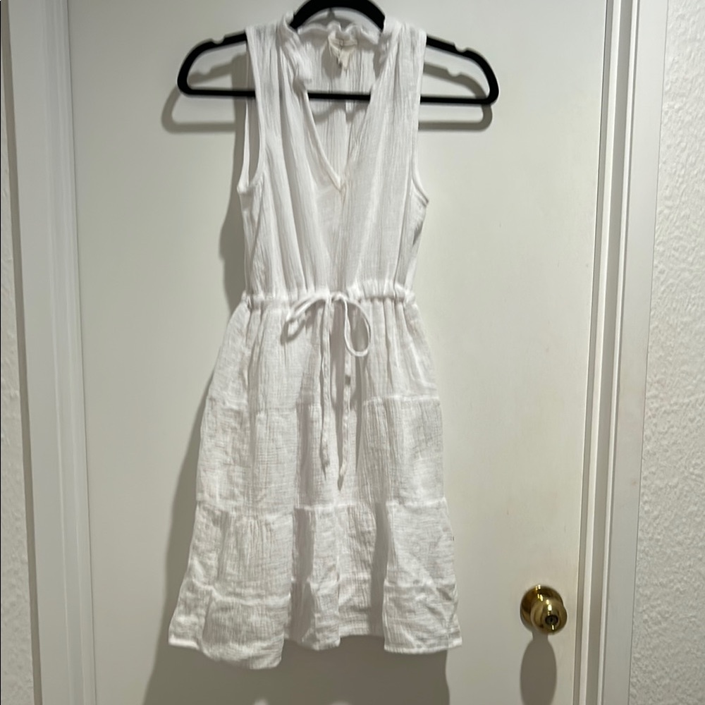 Joie White Sleeveless Gauze Dress with Tie Waist